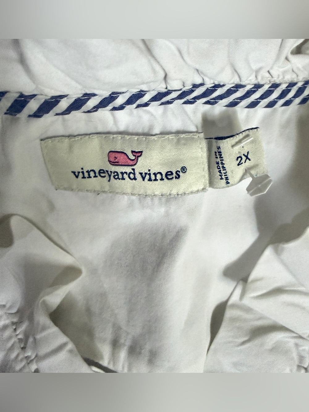 Vineyard Vines White Cotton Top Tunic Women 2X Split Slve Beachy Coastal Cruise - Picture 2 of 9